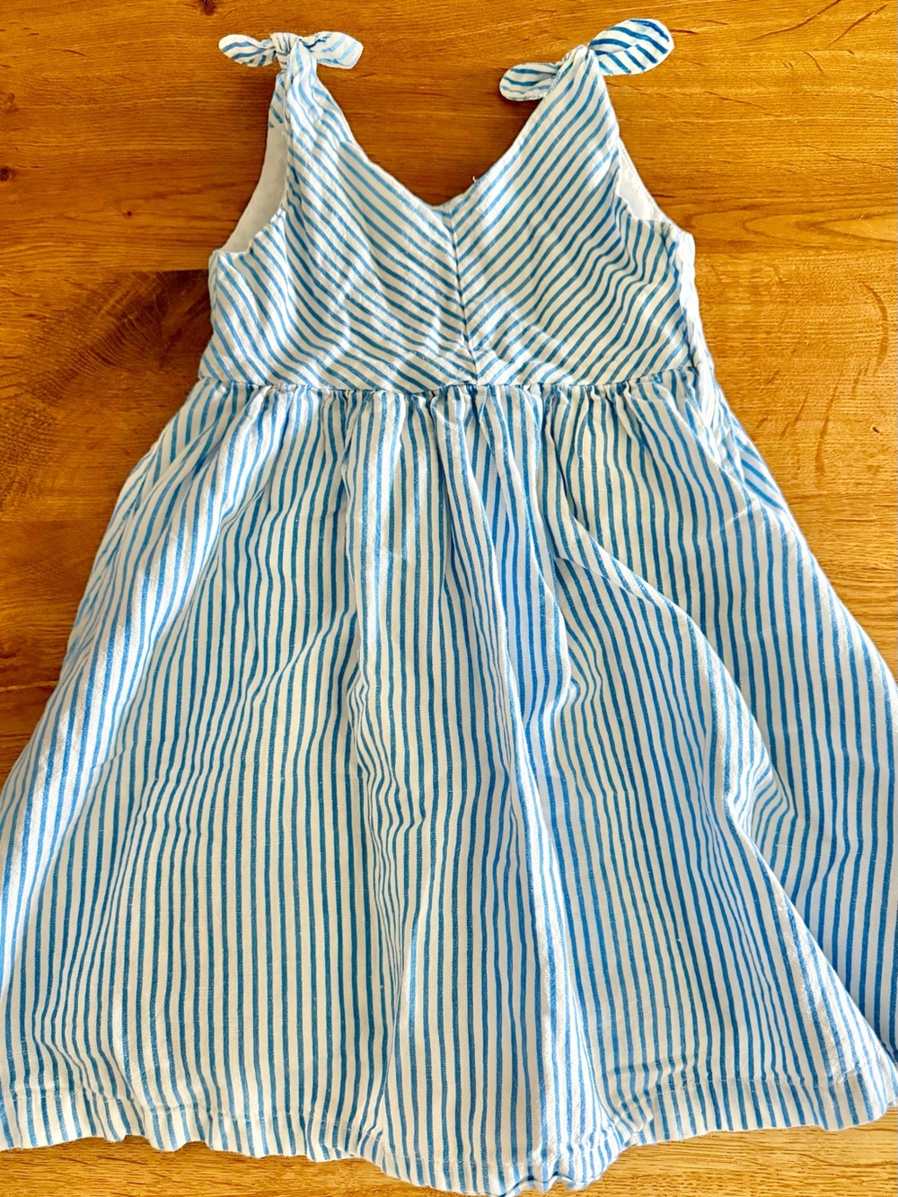 Hope & Henry Girls Blue and White Striped Tie-Shoulder Sundress
